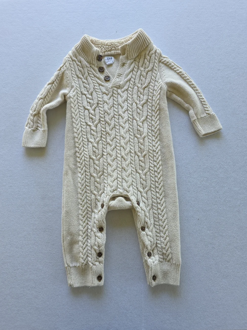 GAP Unisex Cream Cable-Knit Baby One-Piece Romper